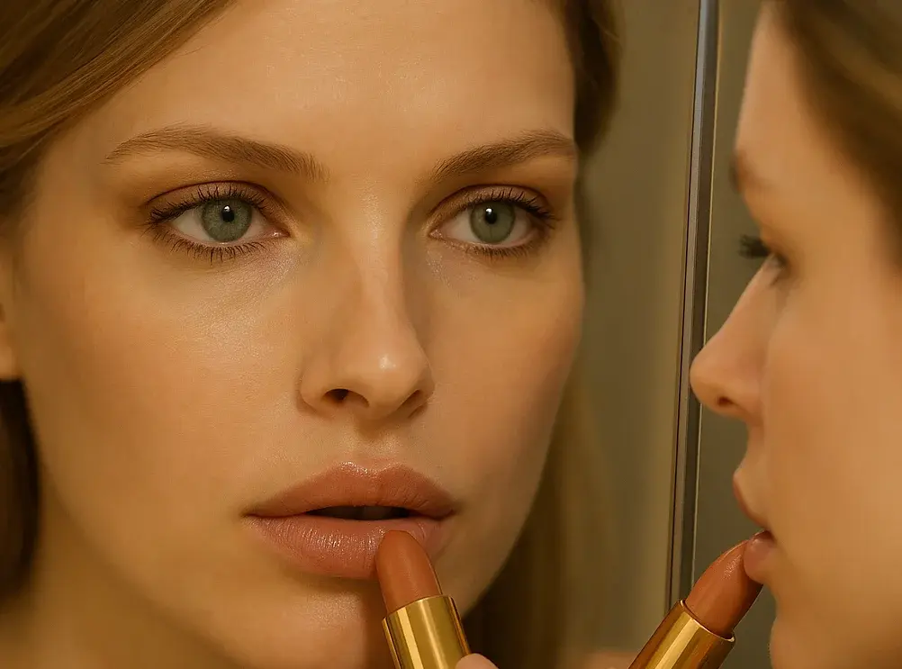 Frau schminkt sich mit Lippenstift